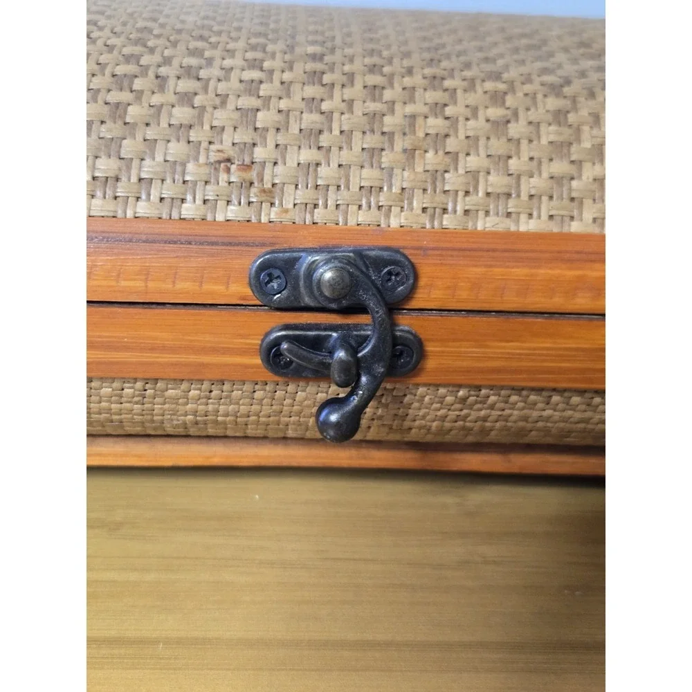 Vintage Asian Style Woven Wicker Treasure Chest Box.